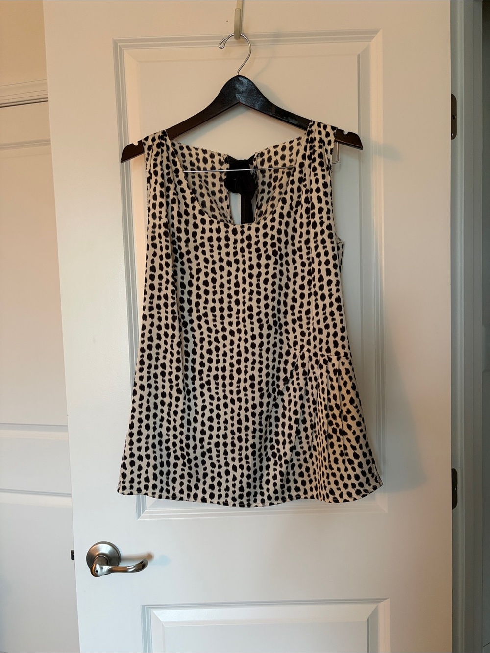 Ann Taylor Cream Tank Top with Black Dot Print